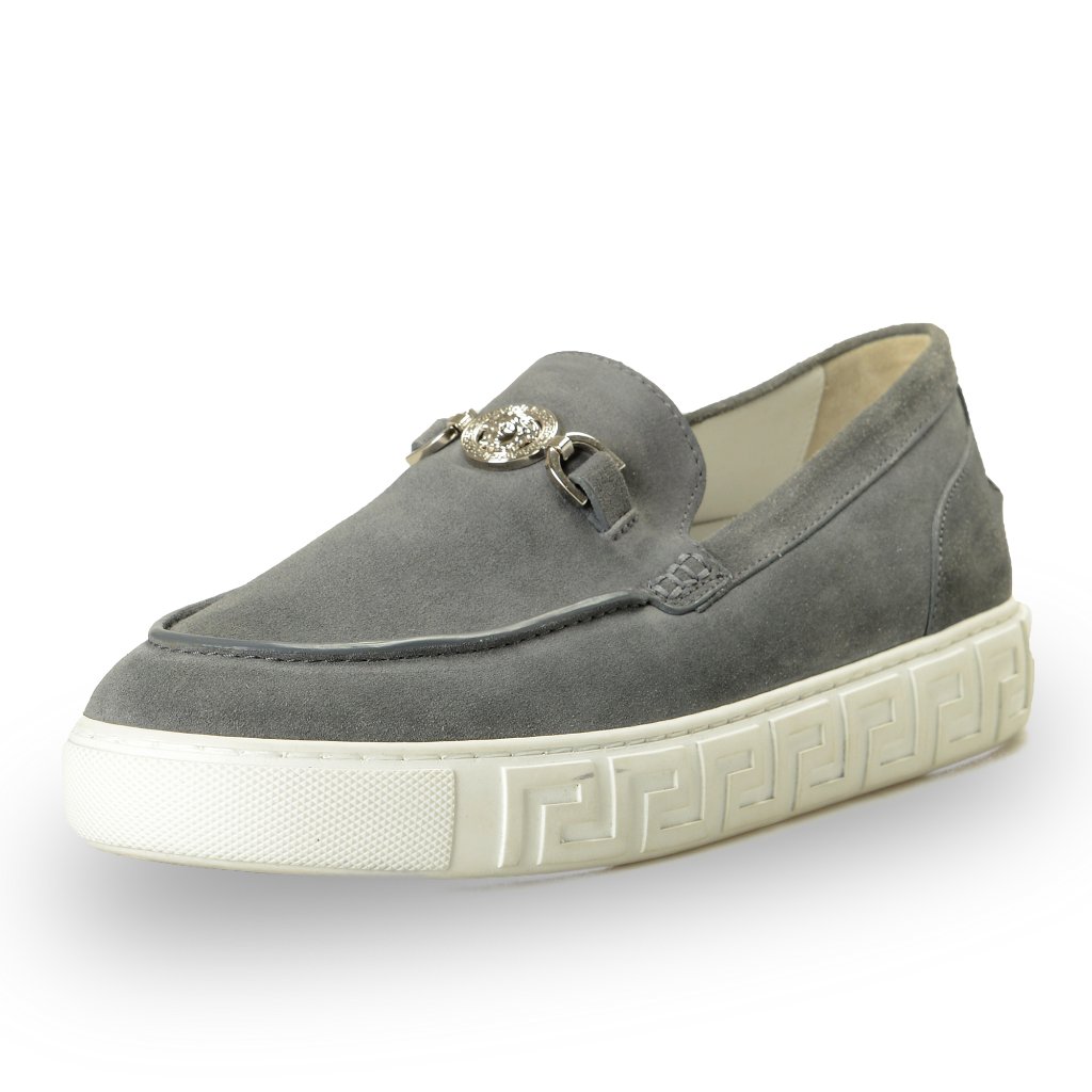 Versace Men's Suede Leather Silver Medusa Loafers Slip On Shoes Us 7 It 40